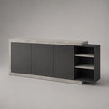 Rechteckiges Sideboard aus melaminbeschichteter Spanplatte mit 3 Türen und 3 offenen Fächern, Anthrazit und Betongrau, 180 × 40 × 80 cm