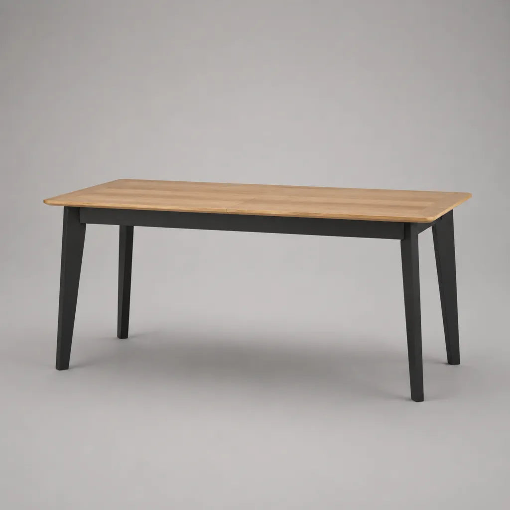Rechteckiger Esstisch aus MDF mit Eichenfurnier und Stahlgestell, Natur/Schwarz, 160 × 80 × 75 cm