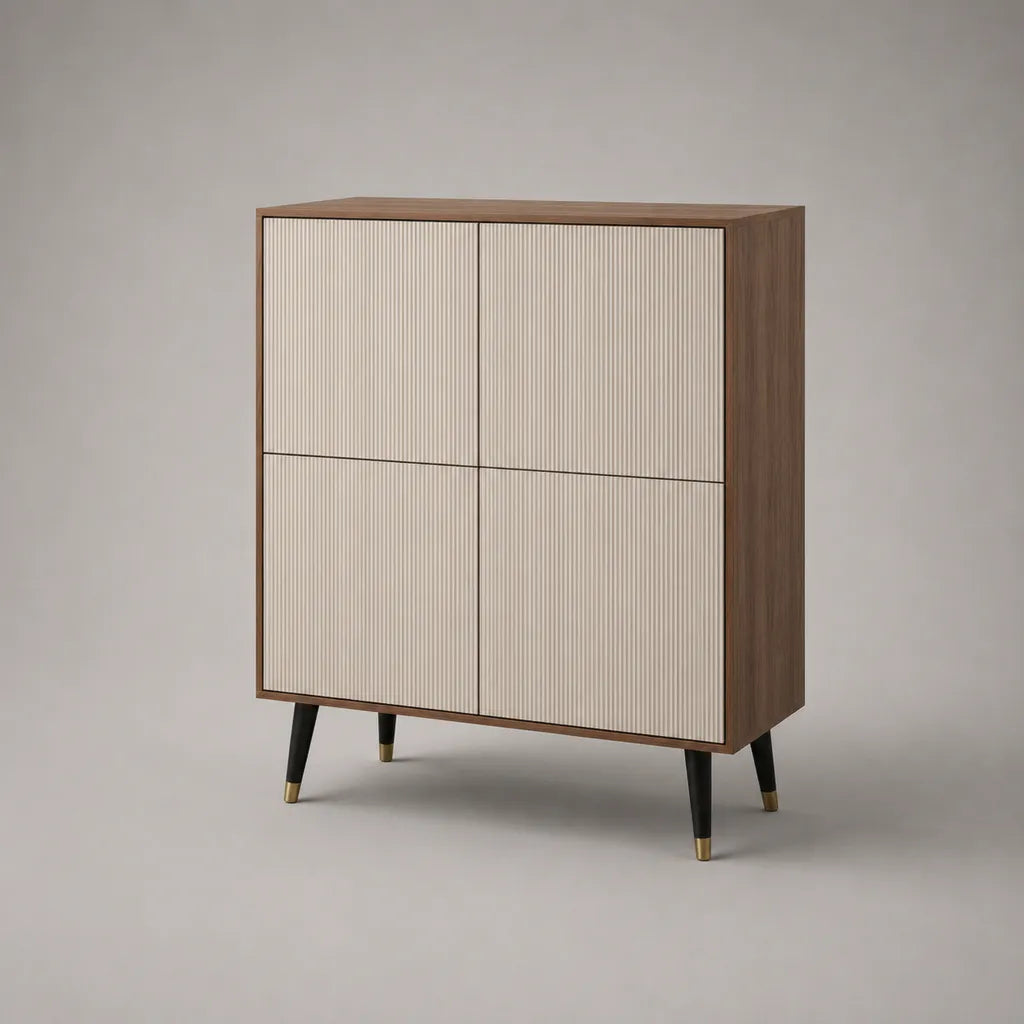 Highboard aus MDF und Spanplatte mit 4 Türen, Walnussbraun und Beige, 80 × 40 × 100 cm