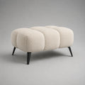 Rechteckiger Fußhocker mit Polyester-Bouclébezug und Stahlbeinen, Creme und Schwarz, 80 × 55 × 45 cm
