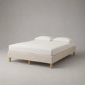 Polsterbett ohne Kopfteil, Bettgestell 160 x 200 cm aus Holz mit Polyesterbezug, Beige/Naturfarben