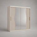Schwebetürenschrank mit Spiegel und 4 Türfeldern, Holzwerkstoff, MDF, Aluminium, Cremeweiß/Goldfarben/Silberfarben, 200 × 60 × 210 cm
