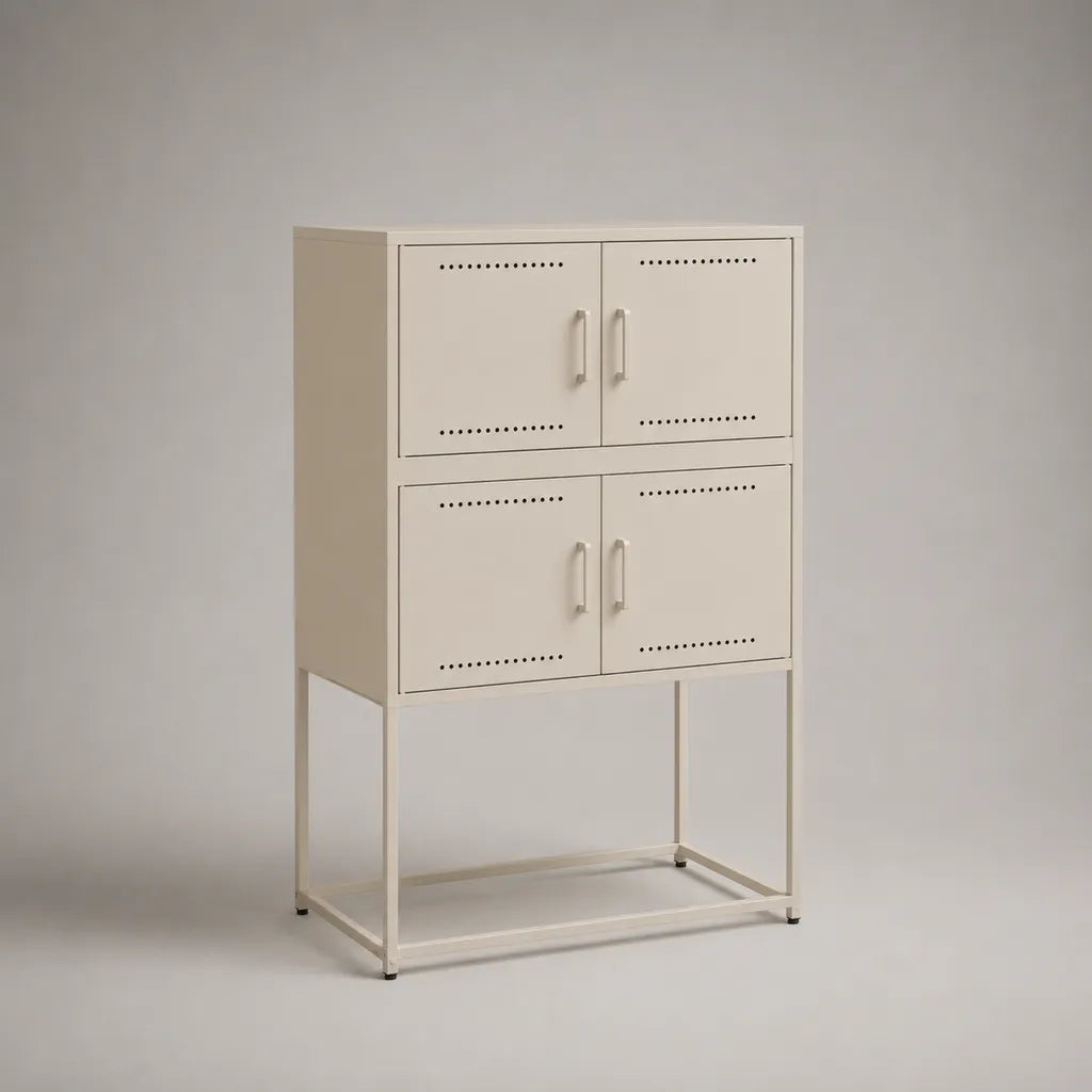 Stahlschrank mit 4 Türen und Untergestell, Weiß, 80 × 40 × 140 cm