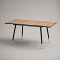 Ausziehbarer rechteckiger Esstisch aus MDF und Metall, Natur/Schwarz/Gold, 120–160 × 80 × 75 cm
