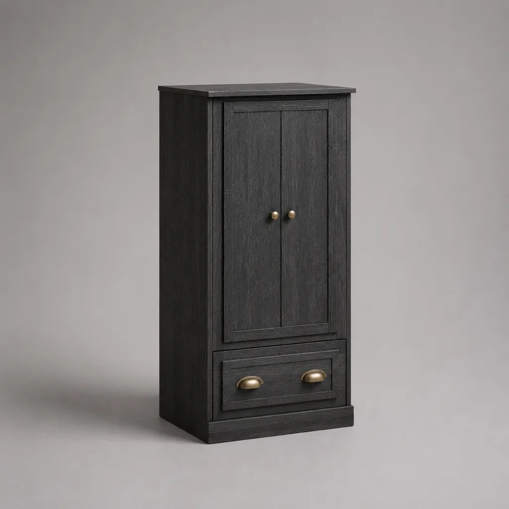 Highboard aus MDF und Spanplatte mit 2 Türen und 1 Schublade, Schwarz/Messingfarben, 70 × 40 × 150 cm