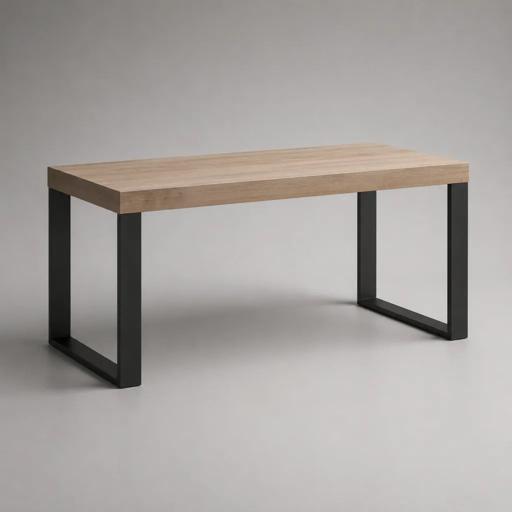 Rechteckiger Esstisch mit Eichenfurnier-Tischplatte und schwarzem Stahlgestell, Natur/Schwarz, 160 × 80 × 75 cm