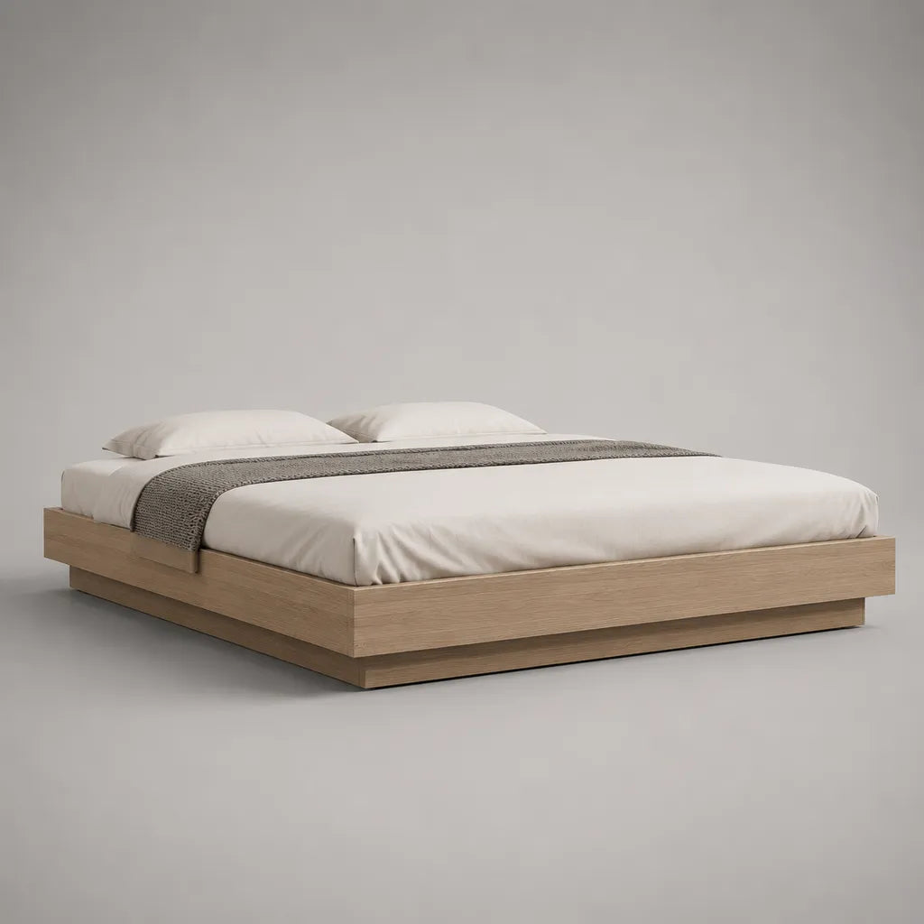 Doppelbett-Bettgestell ohne Kopfteil, 180 × 200 cm, Spanplatte mit Eichenfurnier, Eiche natur