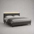 Polsterbett Doppelbett mit LED-Beleuchtung, Polyester und Metall, Dunkelgrau/Schwarz, Liegefläche 180 × 200 cm, Außenmaß 216 × 190 × 105 cm