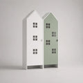 2-teiliges Kinderkleiderschrank-Set aus MDF in Hausform, Weiß und Salbeigrün, 100 × 40 × 180 cm